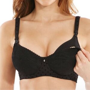 Cake Lingerie US 36F NEW Midnight Parfait Bra Black Lace Polka Dot